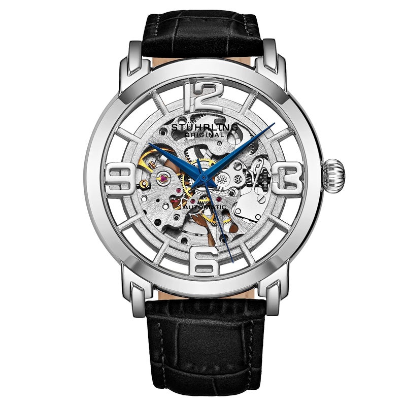 Stuhrling Original StÃ¼hrling Original Menâ€™s Skeleton Automatic Watch â€“ Winchester 44 Elite, Stainless Steel Case, Mechanical Movement, Leather Strap - Image 1
